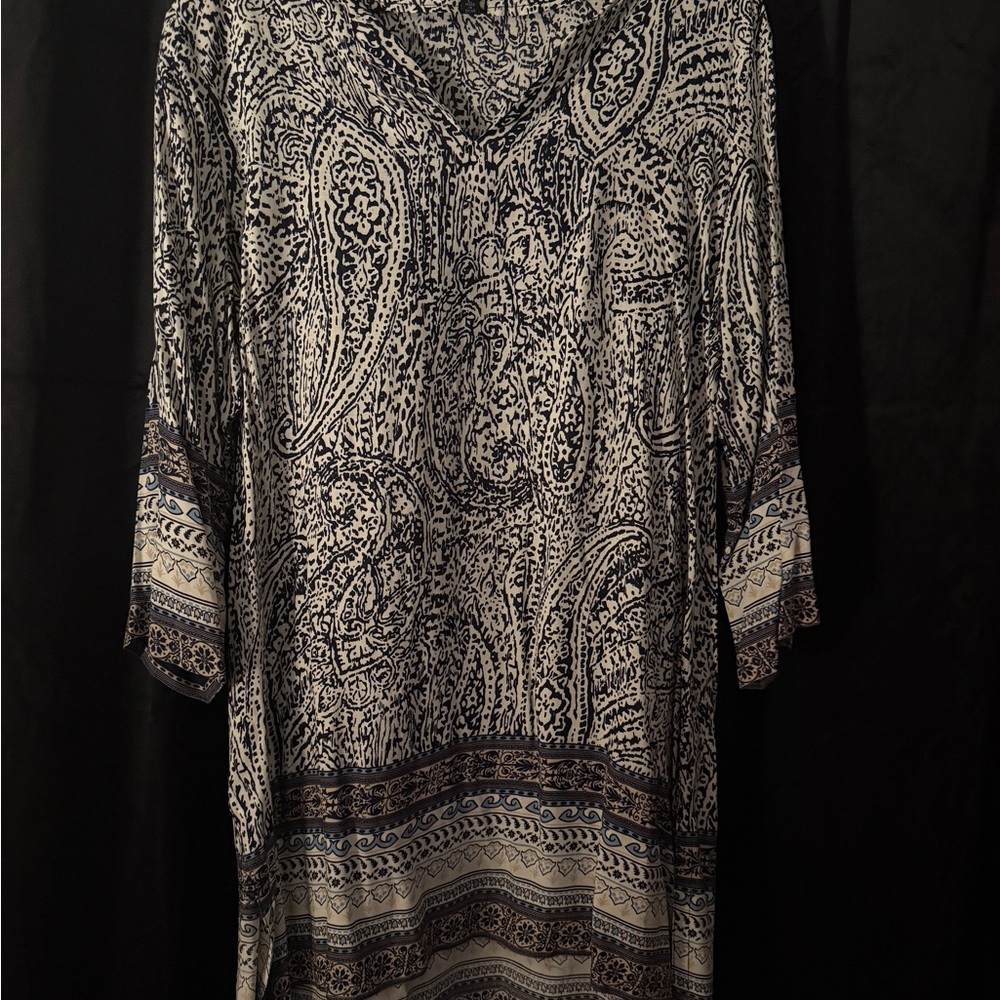 Honey Punch Navy and White Paisley Tunic